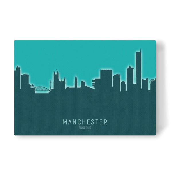 Leinwandbild "Manchester Skyline Glow Teal" artboxONE - Städte