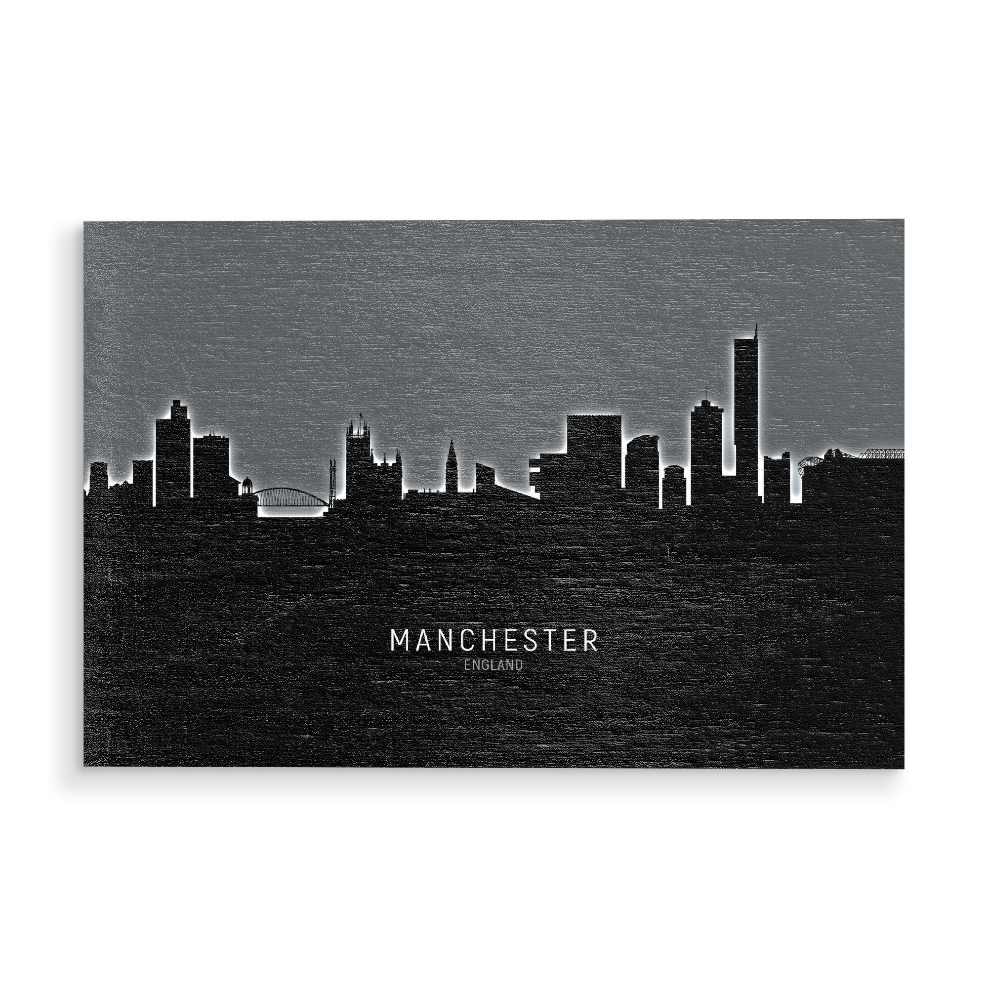 Holzbild "Manchester Skyline Glow White" artboxONE - Städte