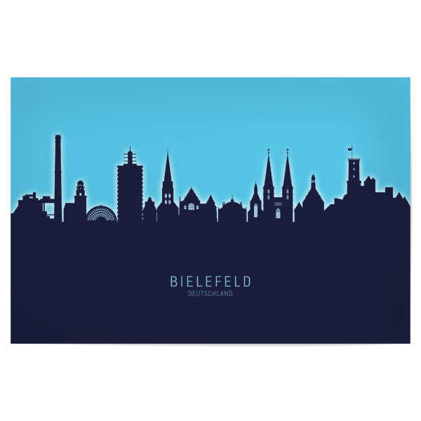 Poster "Bielefeld Skyline Glow Blue" artboxONE - Städte