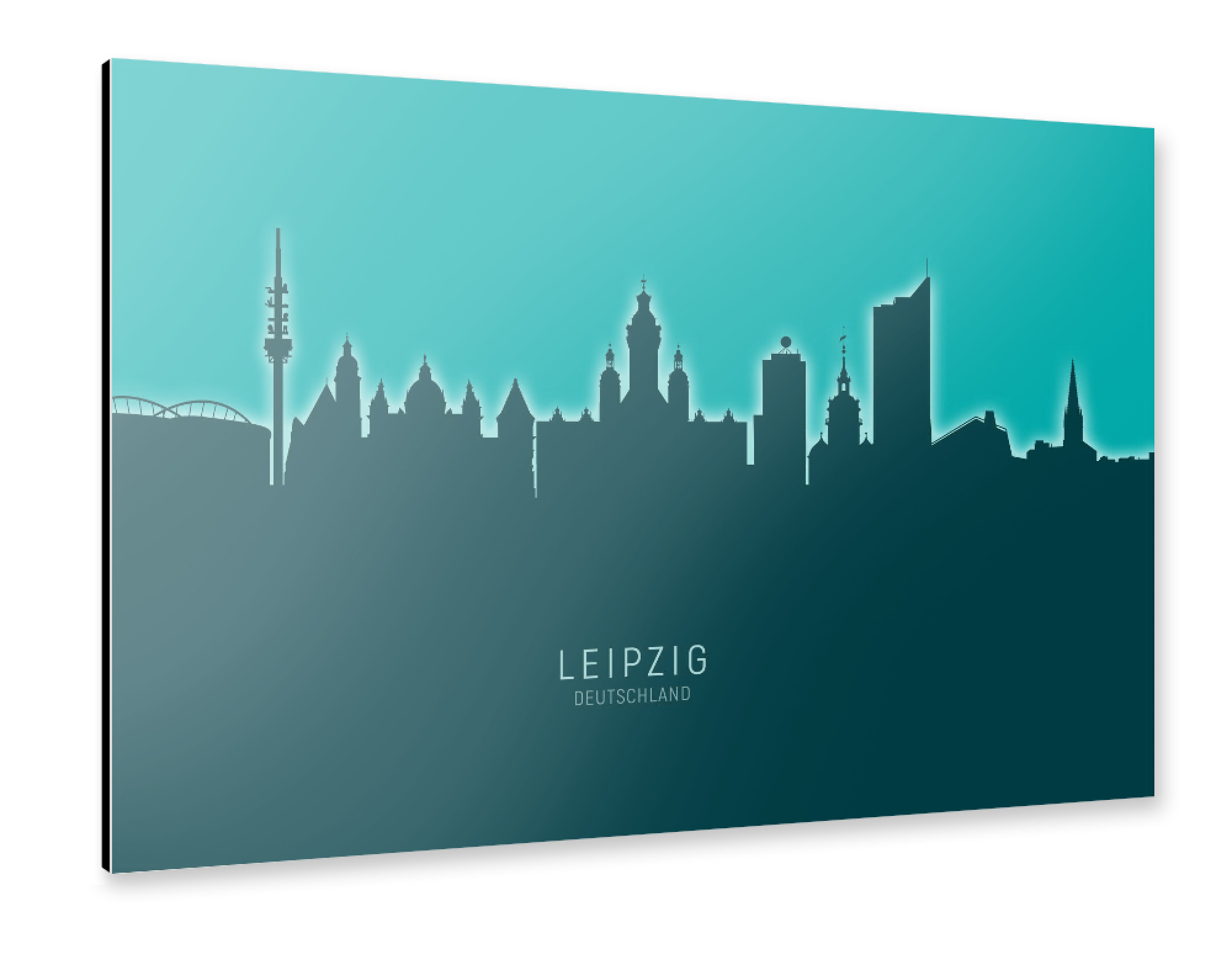 Alu-Dibond "Leipzig Germany Skyline Glow Teal" 75x50 cm artboxONE