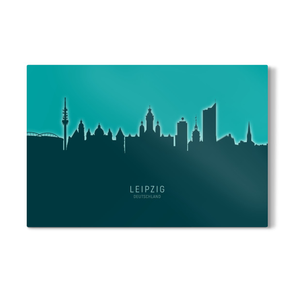 Galerie-Print "Leipzig Germany Skyline Glow Teal" 30x20 cm artboxONE