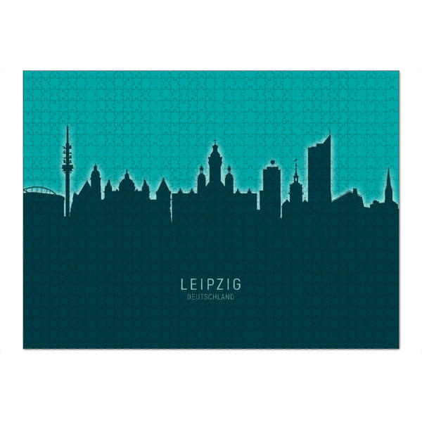 Puzzle Ravensburger "Leipzig Germany Skyline Glow Teal" artboxONE - Städte