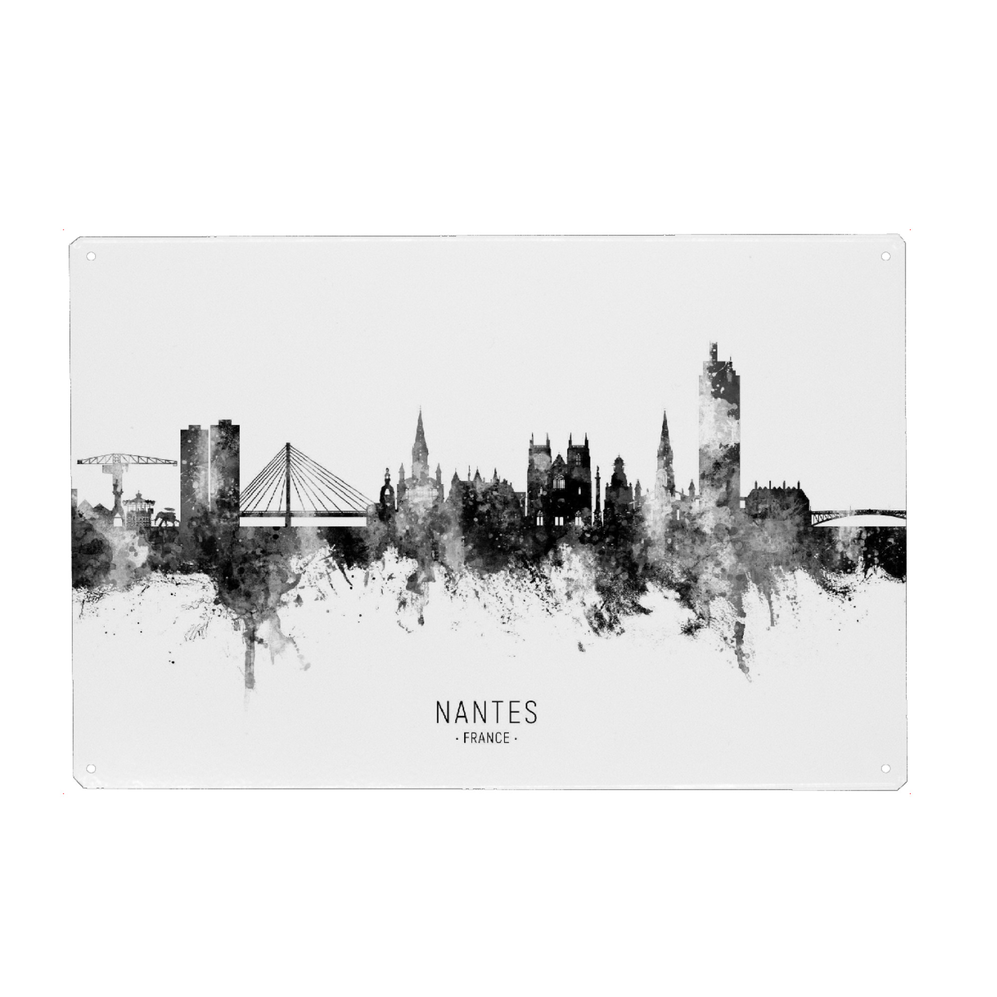 Metall Poster "Nantes France Skyline BW Text" artboxONE - Städte