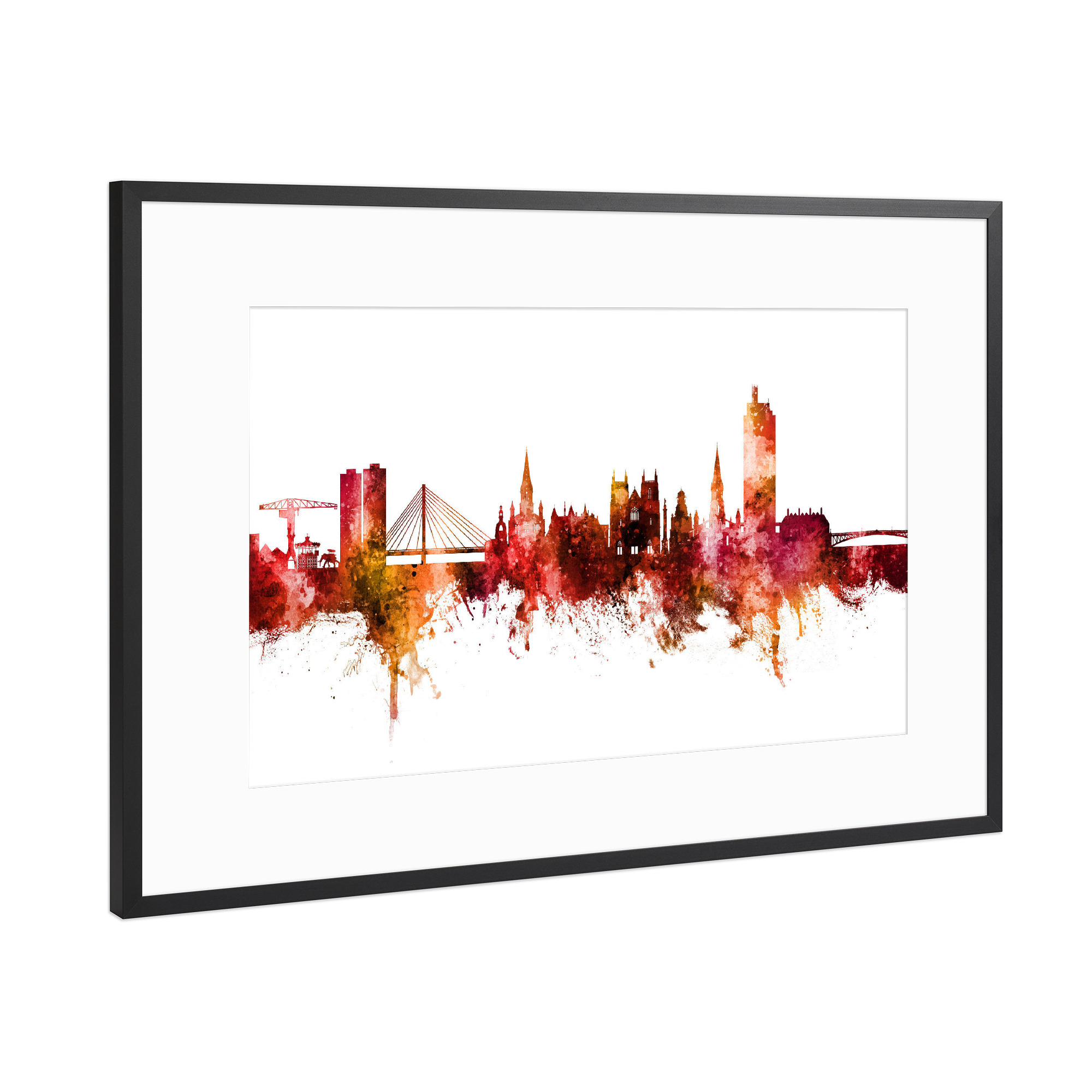 Poster mit Rahmen Schwarz (Metallic) "Nantes France Skyline Red" artboxONE - Städte