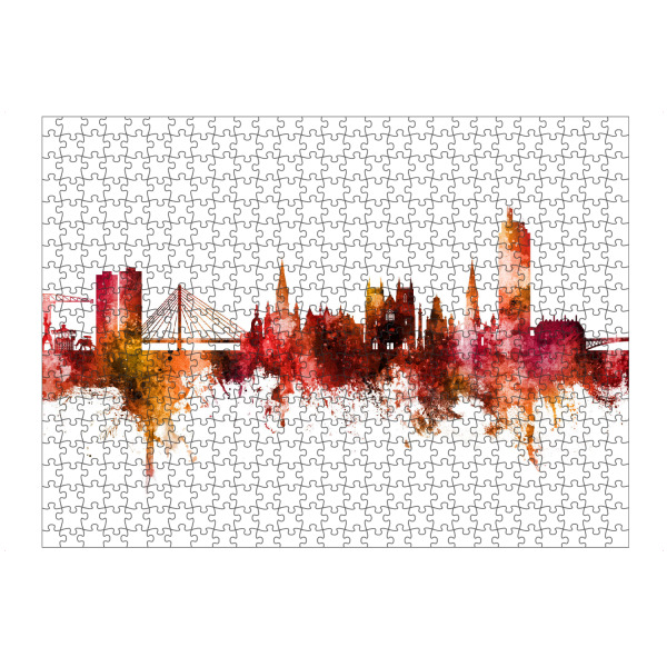 Puzzle Ravensburger "Nantes France Skyline Red" artboxONE - Städte - Nantes,France,Skyline,Cityscape,Stadtbild,Watercolor,City,Stadt,Frankreich