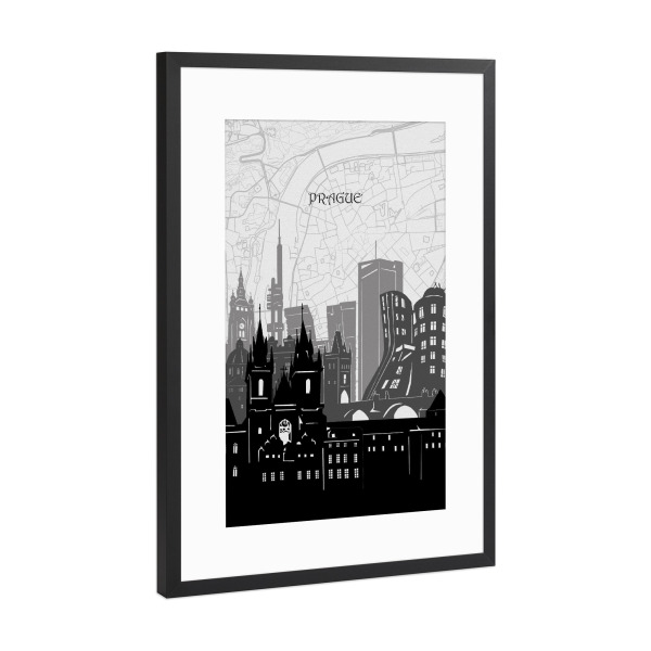 Poster mit Rahmen Schwarz (Metallic) "Prague cityscape map" artboxONE - Städte,Reise,Architektur,Städte / Prag,Kartografie