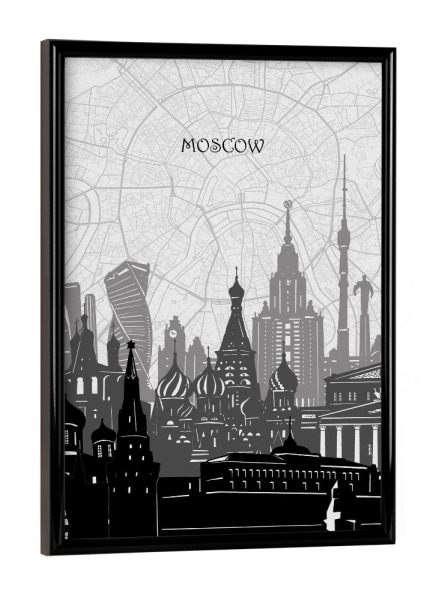 Poster mit schwarzem Rahmen "Moscow cityscape map" artboxONE - Städte,Reise,Architektur,Kartografie