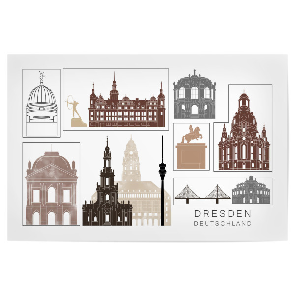 Poster 30x20 cm "Dresden skyline black & brown" artboxONE - Städte,Reise,Architektur,Städte / Dresden,Kartografie