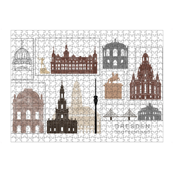 Puzzle Ravensburger "Dresden skyline black & brown" artboxONE - Städte,Reise,Architektur,Städte / Dresden,Kartografie