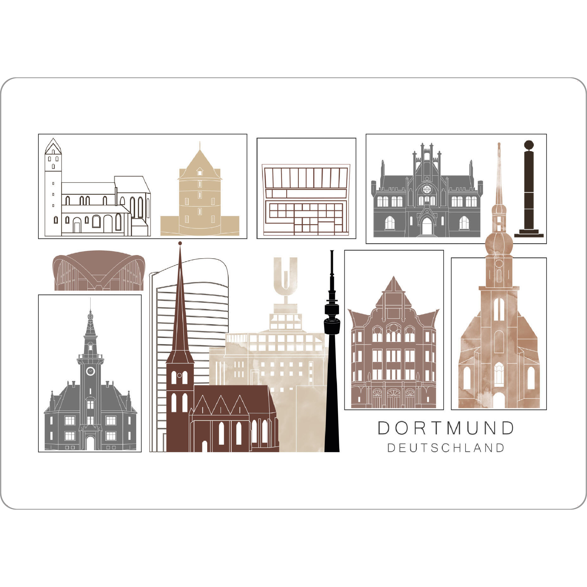 Tischset "Dortmund skyline black & brown" artboxONE - Städte,Reise,Architektur,Kartografie
