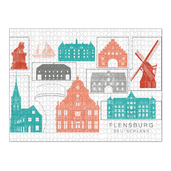Puzzle Ravensburger "Flensburg skyline coral" artboxONE - Städte,Reise,Architektur,Kartografie