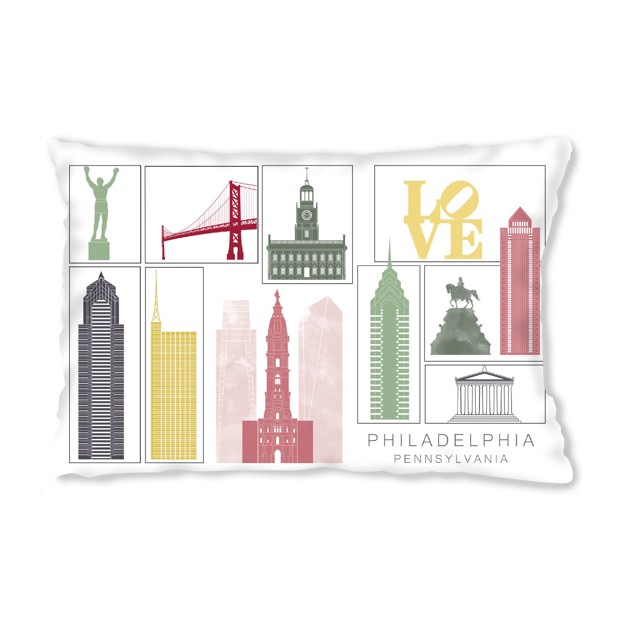 Design-Kissen "Philadelphia skyline burgundy" artboxONE - Städte,Reise,Architektur,Kartografie