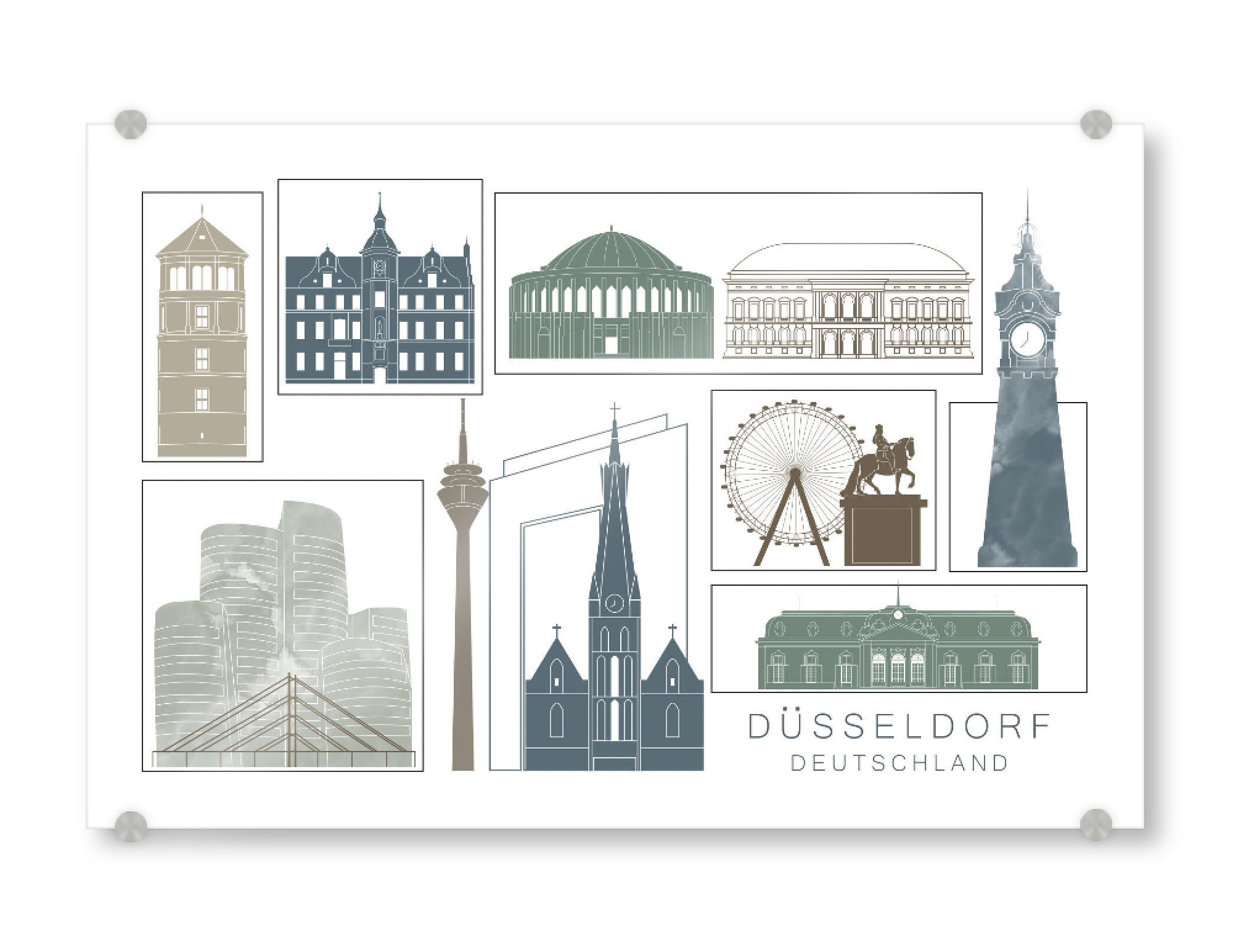 Acrylglasbild "Düsseldorf skyline, navy" artboxONE - Städte,Reise,Architektur,Städte / Düsseldorf,Kartografie