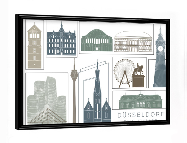 Poster mit schwarzem Rahmen "Düsseldorf skyline, navy" artboxONE - Städte,Reise,Architektur,Städte / Düsseldorf,Kartografie