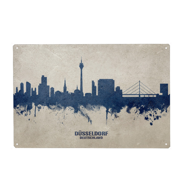 Metall Poster "Düsseldorf Skyline PaintBlue" artboxONE - Städte,Städte / Düsseldorf