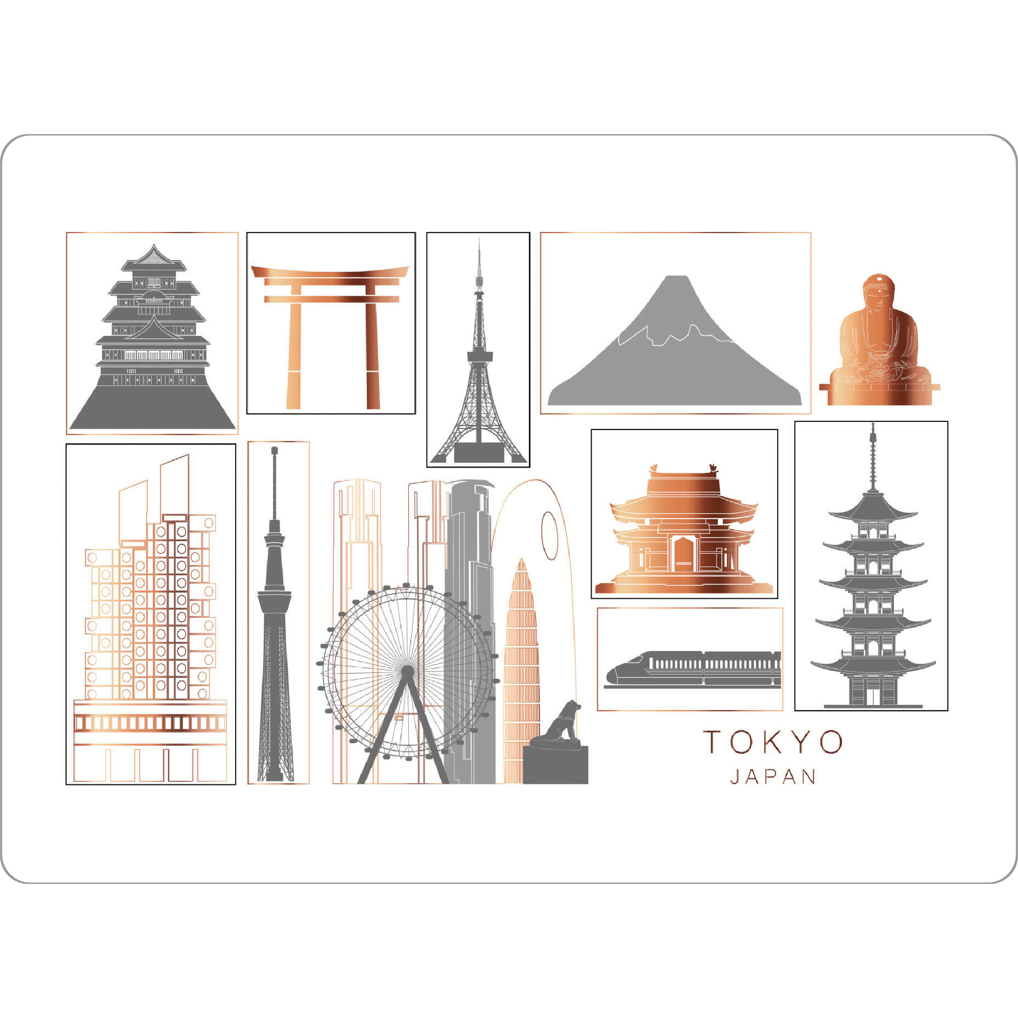 Tischset "Tokyo skyline copper" artboxONE - Städte,Reise,Architektur,Städte / Tokio,Kartografie