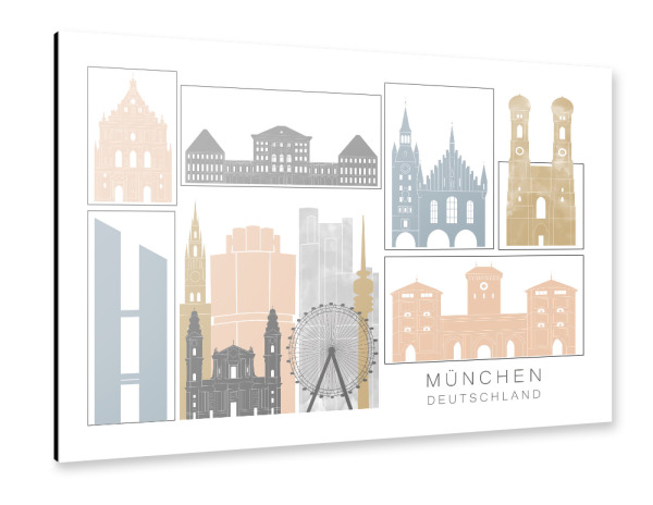 Alu-Dibond "Munich skyline, earth" 30x20 cm artboxONE