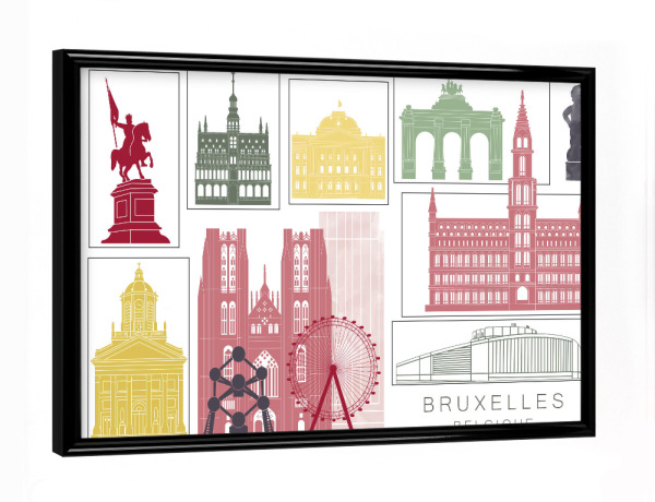 Poster mit schwarzem Rahmen "Brussels skyline burgundy" artboxONE - Städte,Reise,Architektur,Kartografie
