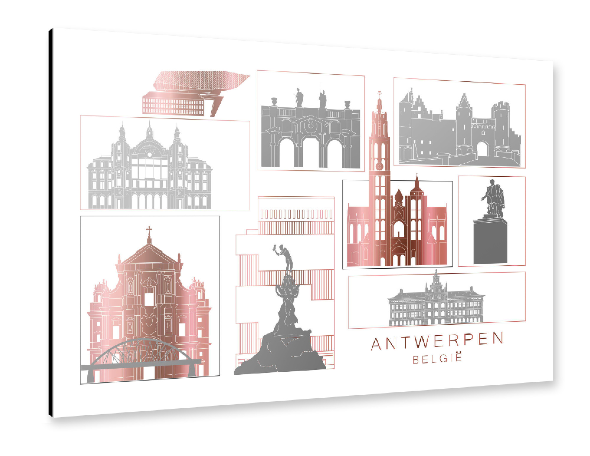 Alu-Dibond "Antwerp skyline rosegold" 75x50 cm artboxONE