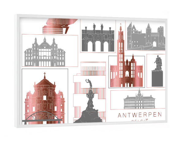 Poster mit weißem Rahmen "Antwerp skyline rosegold" artboxONE - Städte,Reise,Architektur,Kartografie