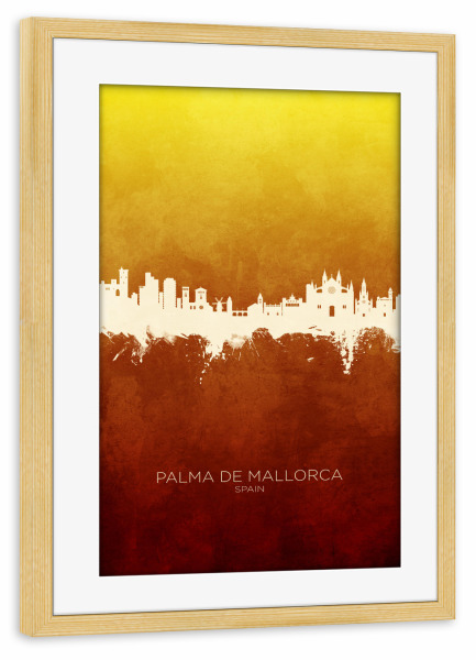 Poster mit Rahmen kiefer "Palma de Mallorca Skyline RedGold" artboxONE - Städte