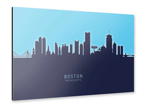 Alu-Dibond "Boston Skyline Glow Blue" 30x20 cm artboxONE