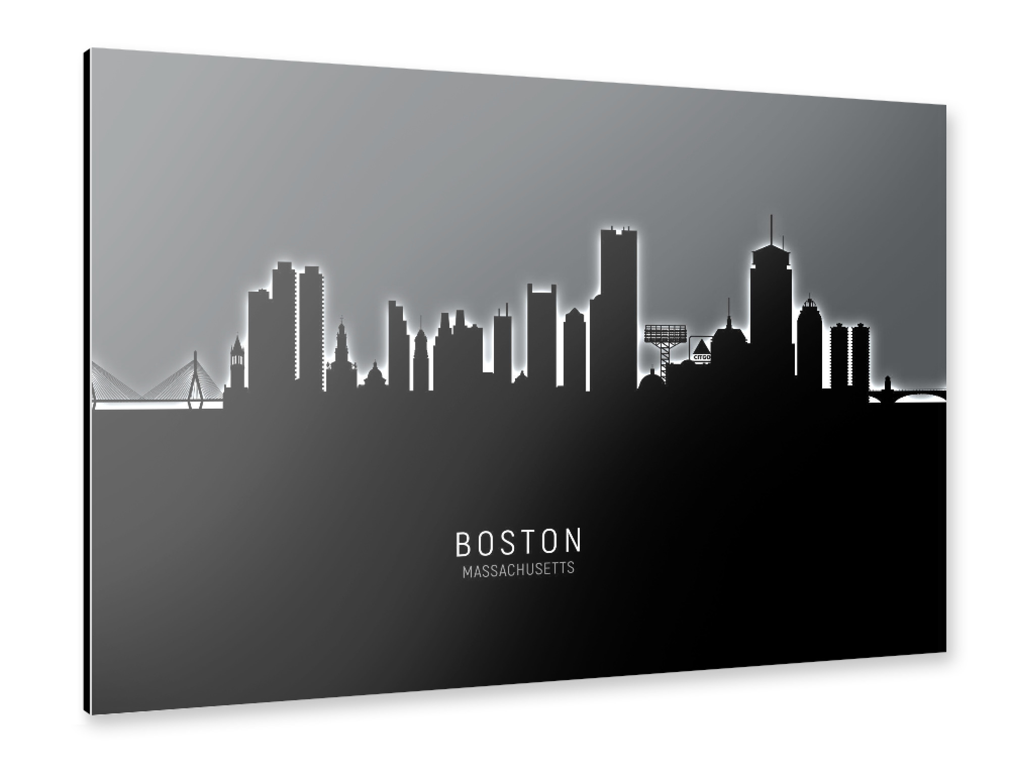 Alu-Dibond "Boston Skyline Glow White" 30x20 cm artboxONE