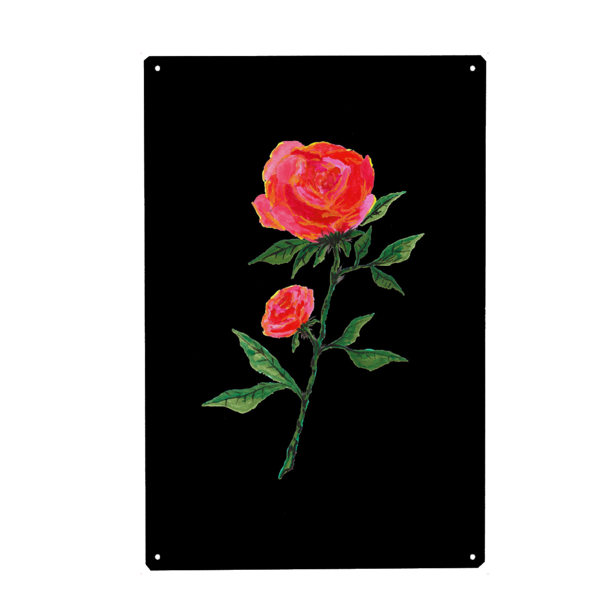Holzbild "Red Rose Watercolor on Black" artboxONE - Floral,Liebe