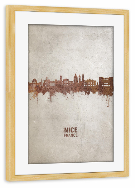 Poster mit Rahmen kiefer "Nice France Skyline Rust" artboxONE - Städte