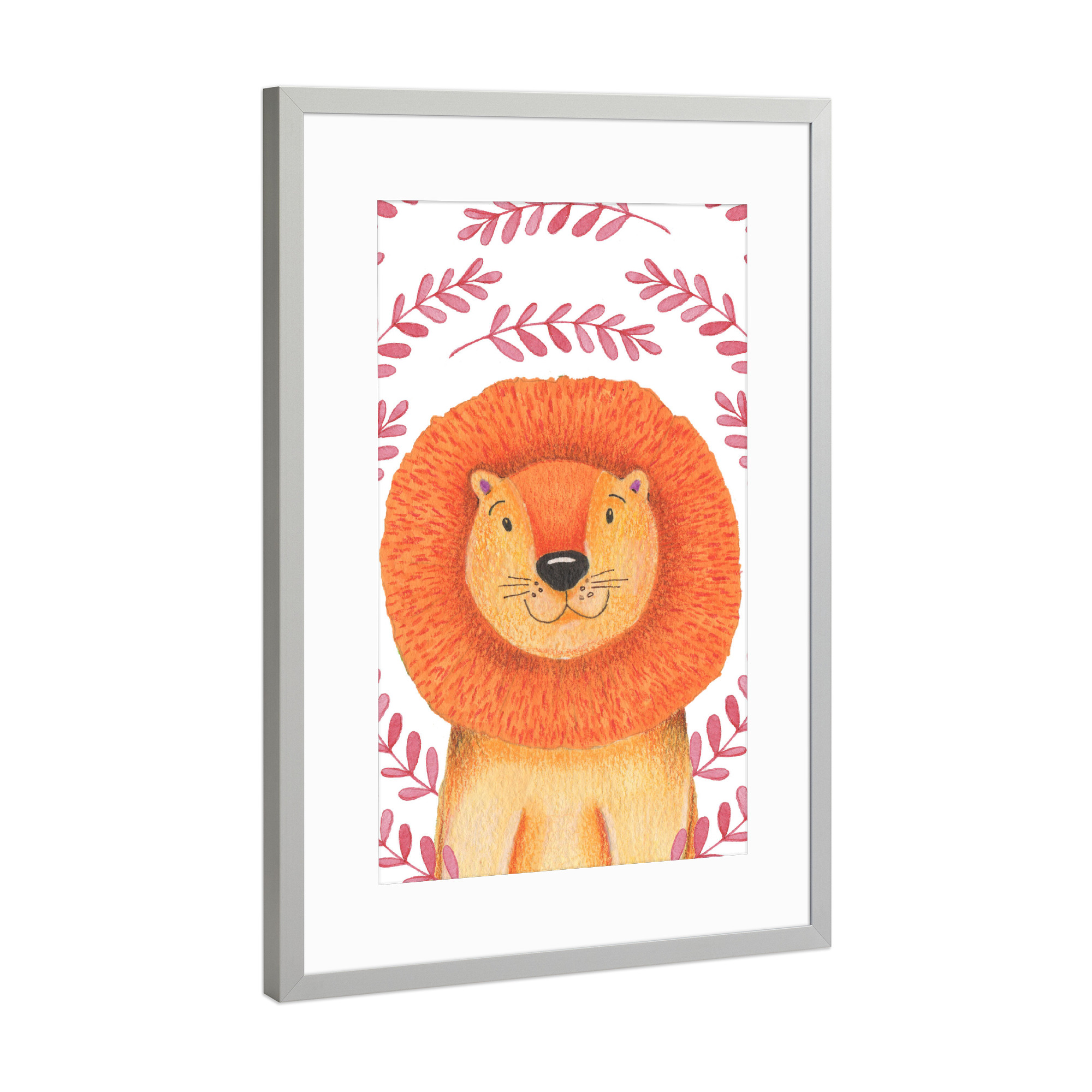 Poster mit Rahmen Silber "Kinderlöwe" artboxONE - Natur,Floral,Für Kinder,Tiere,Abstrakt