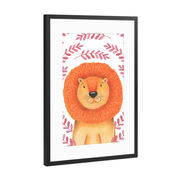 Poster mit Rahmen Schwarz (Metallic) "Kinderlöwe" artboxONE - Natur,Floral,Für Kinder,Tiere,Abstrakt
