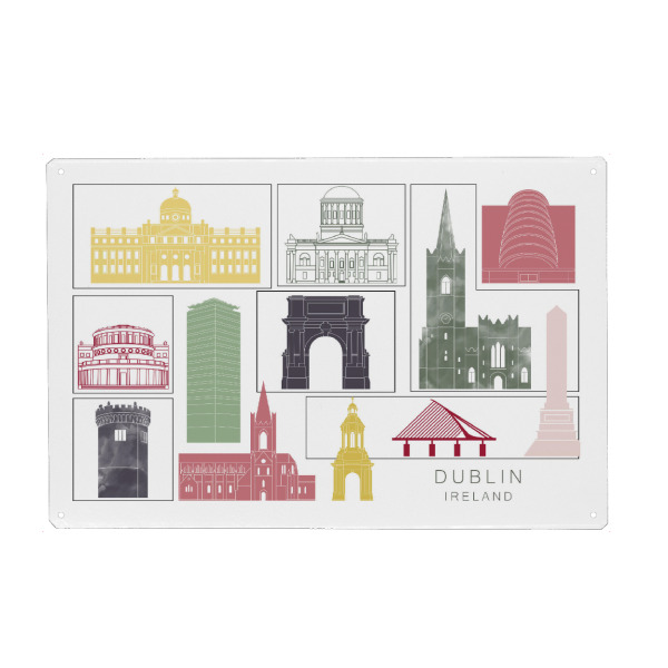 Holzbild "Dublin skyline burgundy" artboxONE - Städte,Reise,Architektur,Kartografie