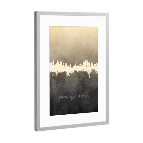 Poster mit Rahmen Silber "Palma de Mallorca Skyline Taupe" artboxONE - Städte