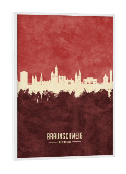 Poster mit weißem Rahmen "Braunschweig Skyline Dark Red" artboxONE - Städte