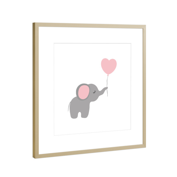 Poster mit Rahmen Gold "Baby Elefant mit Herz" artboxONE - Natur,Für Kinder,Tiere