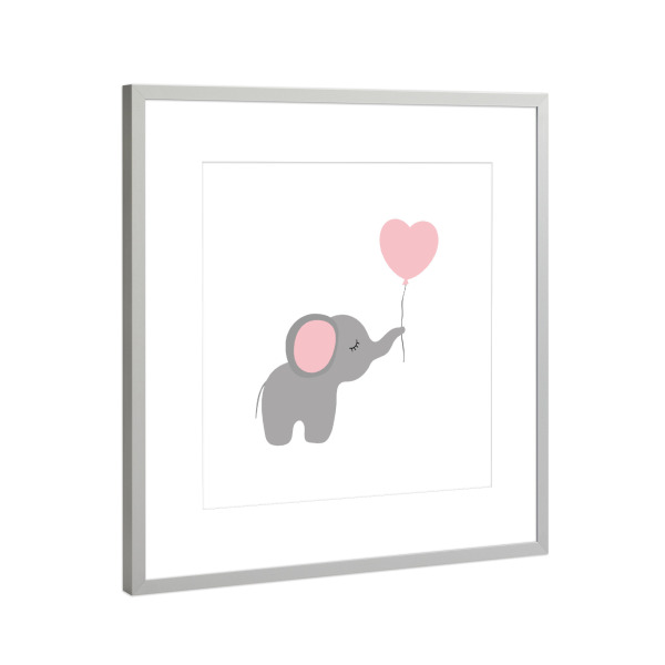 Poster mit Rahmen Silber "Baby Elefant mit Herz" artboxONE - Natur,Für Kinder,Tiere