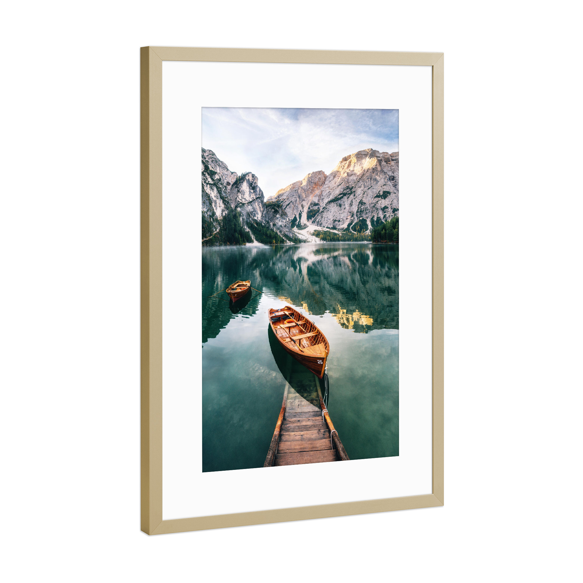Poster mit Rahmen Gold "Boat in a lake" artboxONE - Natur,Reise,Reise / Länder