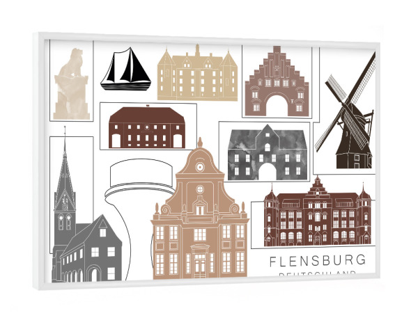 Poster mit weißem Rahmen "Flensburg skyline black & brown" artboxONE - Städte,Reise,Architektur,Kartografie
