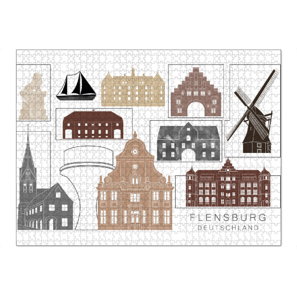 Puzzle Ravensburger "Flensburg skyline black & brown" artboxONE - Städte,Reise,Architektur,Kartografie