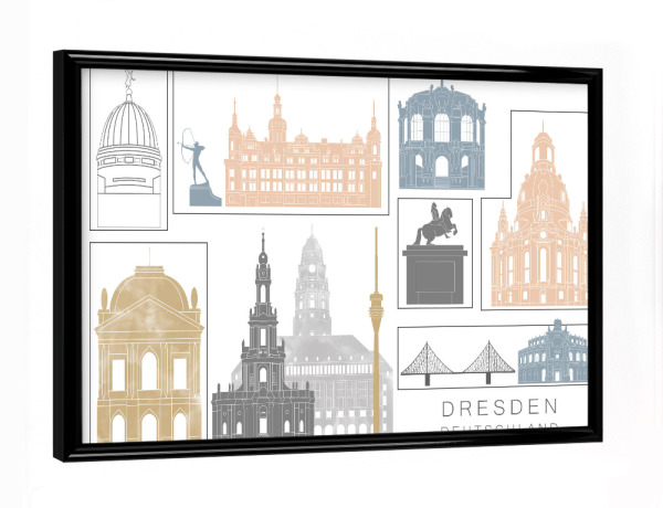 Poster mit schwarzem Rahmen "Dresden skyline earth" artboxONE - Städte,Reise,Architektur,Städte / Dresden,Kartografie