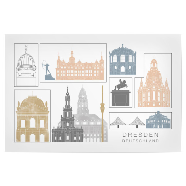 Poster "Dresden skyline earth" artboxONE - Städte,Reise,Architektur,Städte / Dresden,Kartografie