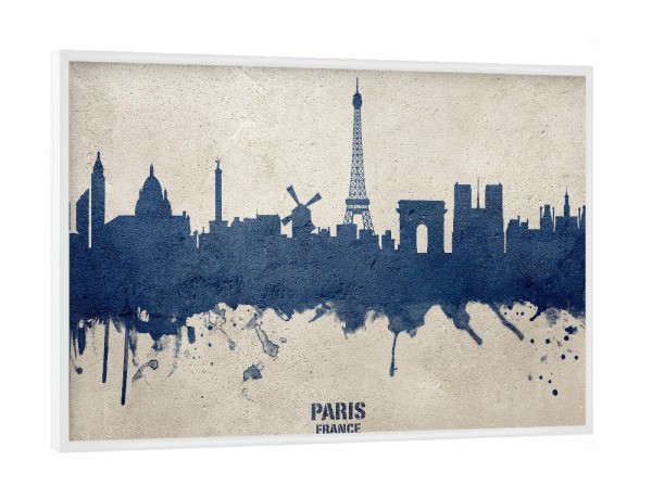 Poster mit weißem Rahmen "Paris France Skyline PaintBlue" artboxONE - Städte,Städte / Paris