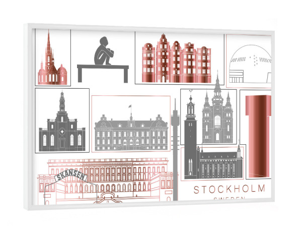 Poster mit weißem Rahmen "Stockholm skyline rosegold" artboxONE - Städte,Reise,Architektur,Städte / Stockholm,Kartografie
