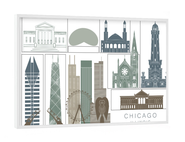 Poster mit weißem Rahmen "Chicago skyline, navy" artboxONE - Städte,Reise,Architektur,Städte / Chicago,Kartografie