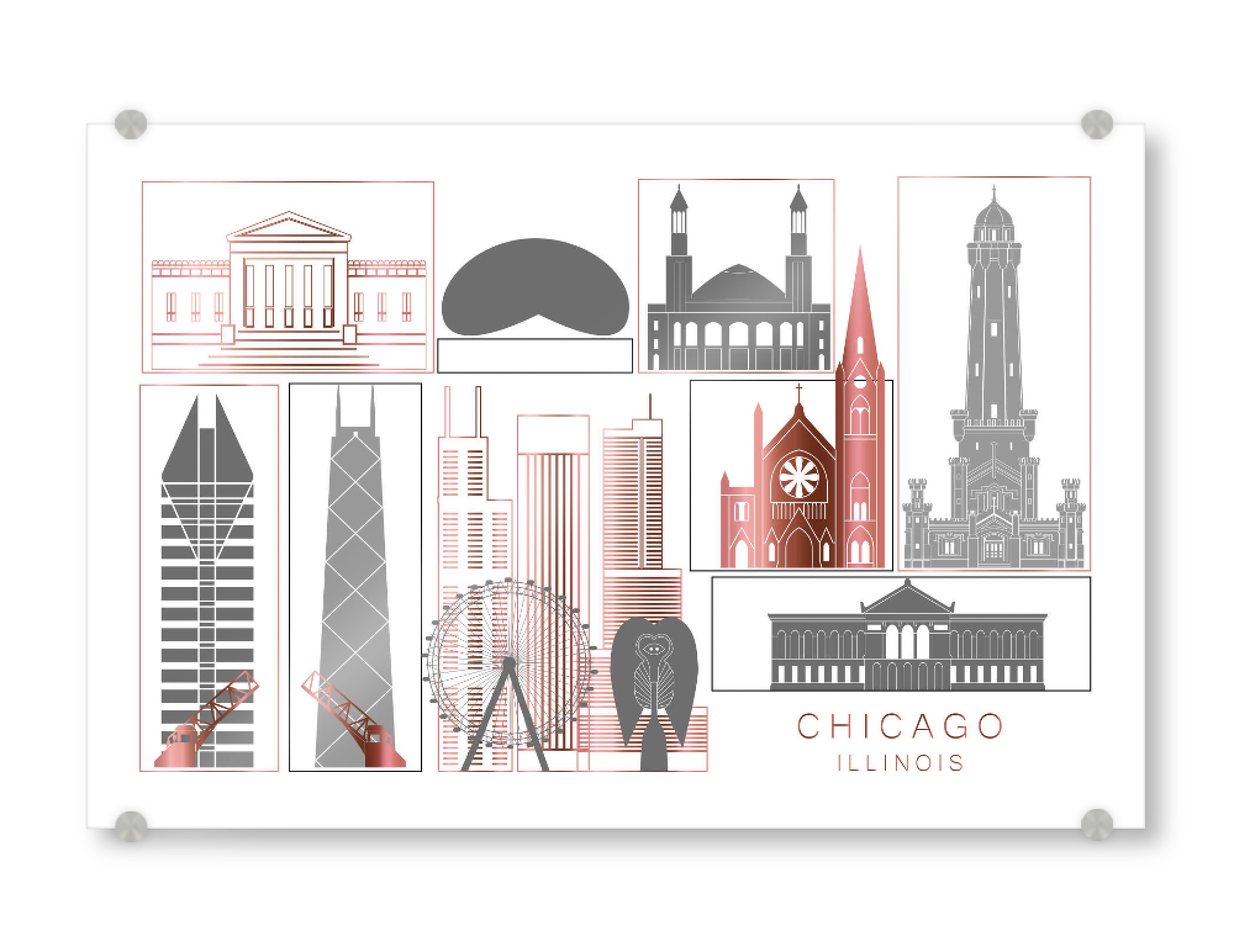 Acrylglasbild "Chicago skyline rosegold" artboxONE - Städte,Reise,Architektur,Städte / Chicago,Kartografie