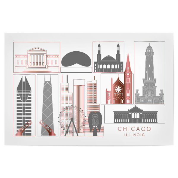 Poster 30x20 cm "Chicago skyline rosegold" artboxONE - Städte,Reise,Architektur,Städte / Chicago,Kartografie