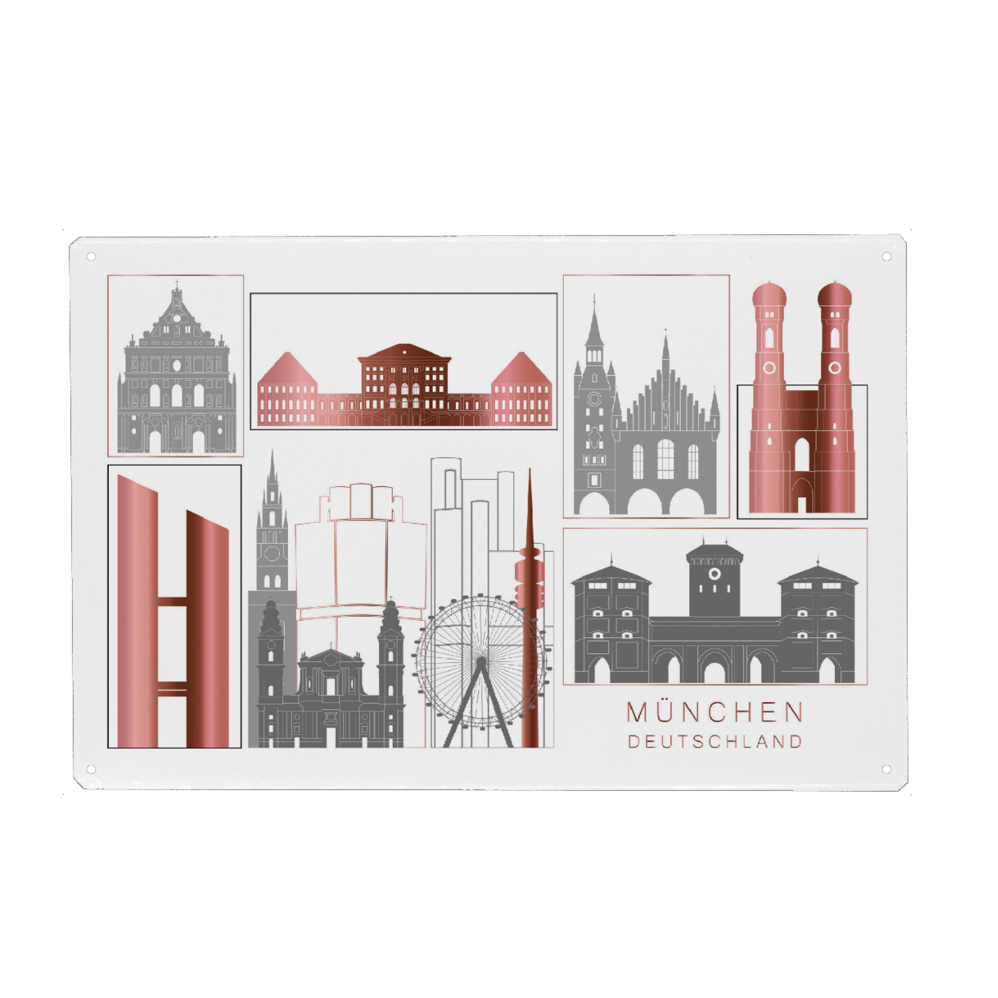 Metall Poster "Munich skyline, rosegold" artboxONE - Städte,Städte / München,Reise,Architektur,Kartografie