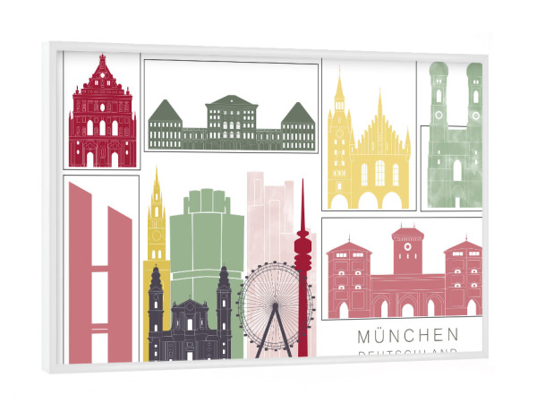 Poster mit weißem Rahmen "Munich skyline, burgundy" artboxONE - Städte,Städte / München,Reise,Architektur,Kartografie
