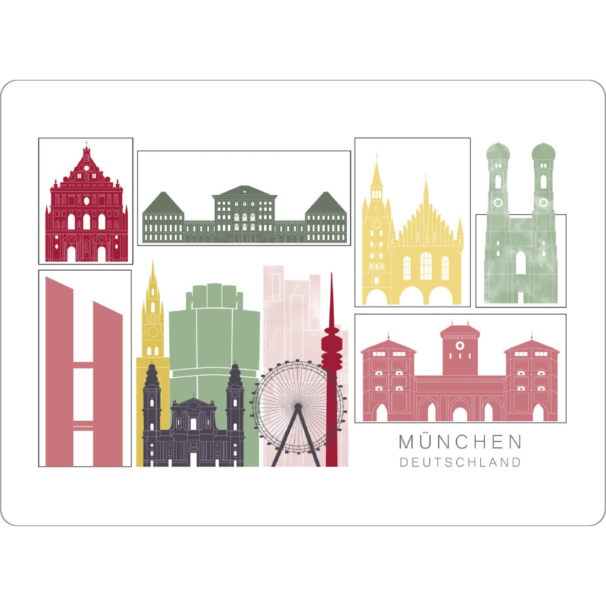 Tischset "Munich skyline, burgundy" artboxONE - Städte,Städte / München,Reise,Architektur,Kartografie
