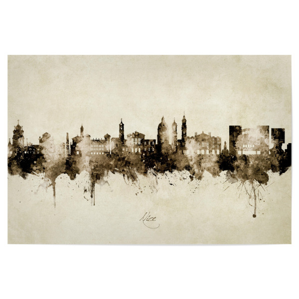 Poster 30x20 cm "Nice France Skyline Sepia" artboxONE - Städte - Nice,France,Skyline,Cityscape,Stadtbild,Watercolor,Painting,City,Stadt,Frankreich